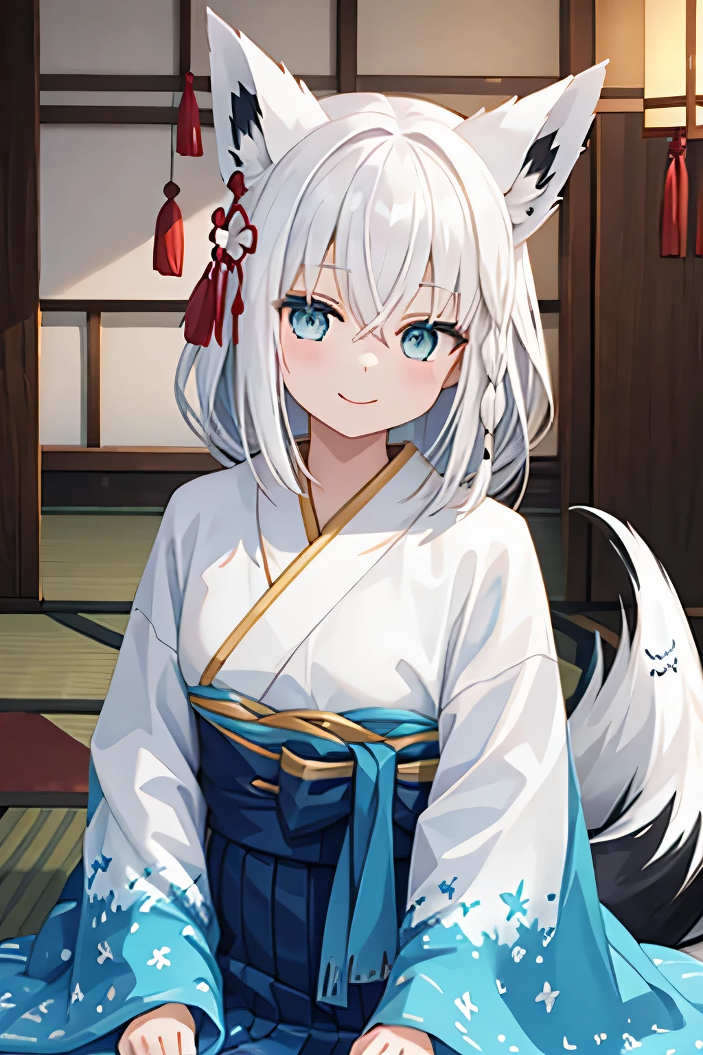 highest quality、smile、Fox ears、kimono、Japanese-style room