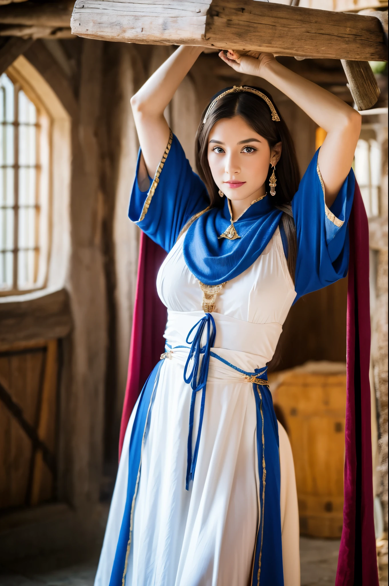 8K,Caucasian female dancer,Medieval dancer&#39;s costume,Super Beauty(Like the real thing),Professional quality high resolution、Perfect contrast、Perfect lighting、Perfect composition、Perfect Skin、Perfect Fingers、Perfect breasts、Perfect Hair、Perfect Face、Realistic facial features,masterpiece,Photorealistic RAW photos,Bright colors,Rich colors,50mm lens,Nikon D850,super highest quality,Slim figure,Perfect body line,Perfect hand shape,Anatomical body balance,Highly detailed face,Highly detailed eyes,Beautiful Lips,Excellent light particles,Cinema Lighting,Makeup,Ultra-high resolution,Ultra-Realistic Skin,Sexy woman closeup,Ample breasts,Dynamic pose,A pose that emphasizes cleavage,smile,dancing,Sexy dancer costumes,