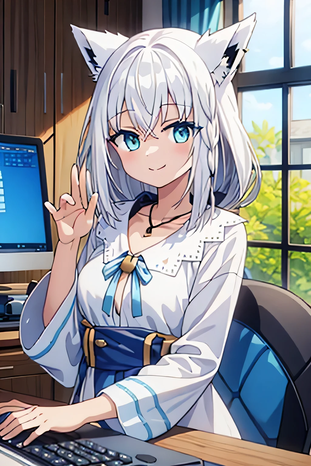 highest quality、smile、Fox eary Room、computer、game