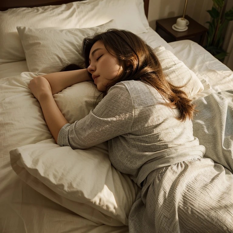 a beautiful girl who is sleeping peacefully after a tiring day. sleeping like a ethereal woman