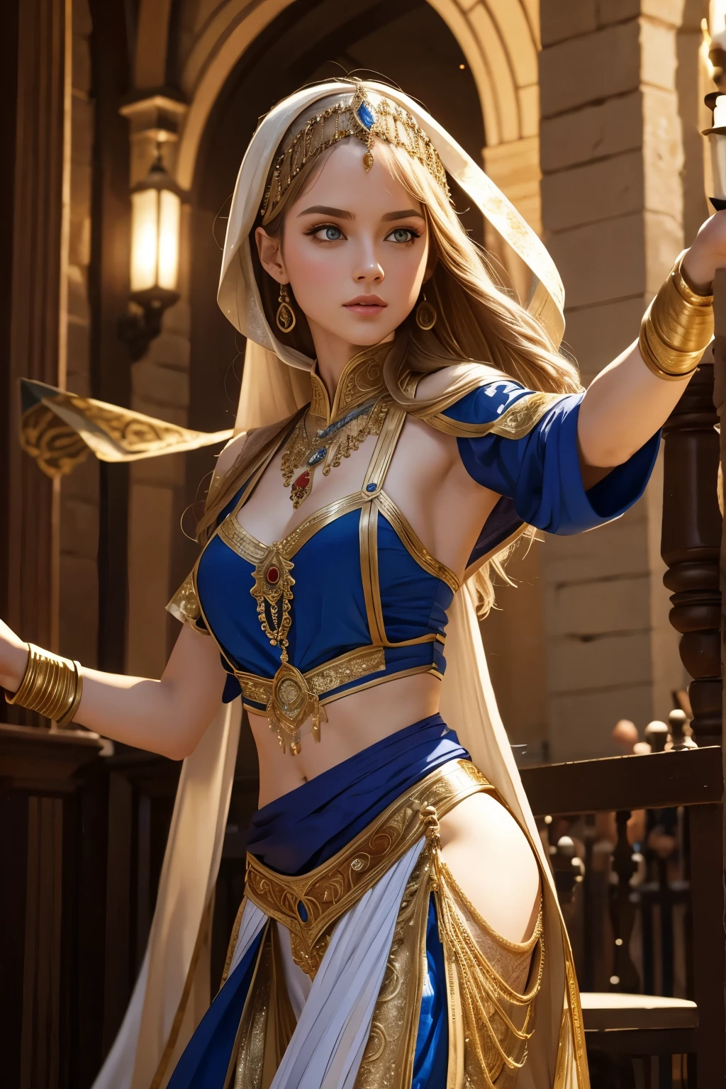 8K,Caucasian female dancer,Medieval dancer&#39;s costume,Super Beauty(Like the real thing),Professional quality high resolution、Perfect contrast、Perfect lighting、Perfect composition、Perfect Skin、Perfect Fingers、Perfect breasts、Perfect Hair、Perfect Face、Realistic facial features,masterpiece,Photorealistic RAW photos,Bright colors,Rich colors,50mm lens,Nikon D850,super highest quality,Slim figure,Perfect body line,Perfect hand shape,Anatomical body balance,Highly detailed face,Highly detailed eyes,Beautiful Lips,Excellent light particles,Cinema Lighting,Makeup,Ultra-high resolution,Ultra-Realistic Skin,Sexy woman closeup,Ample breasts,Dynamic pose,A pose that emphasizes cleavage,dancing,Sexy dancer costumes,Carmen,A smile that captivates the audience,