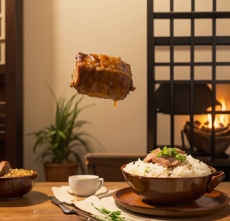 Image refinement，Turn the food in the picture into braised pork elbow with soybeans and rice
