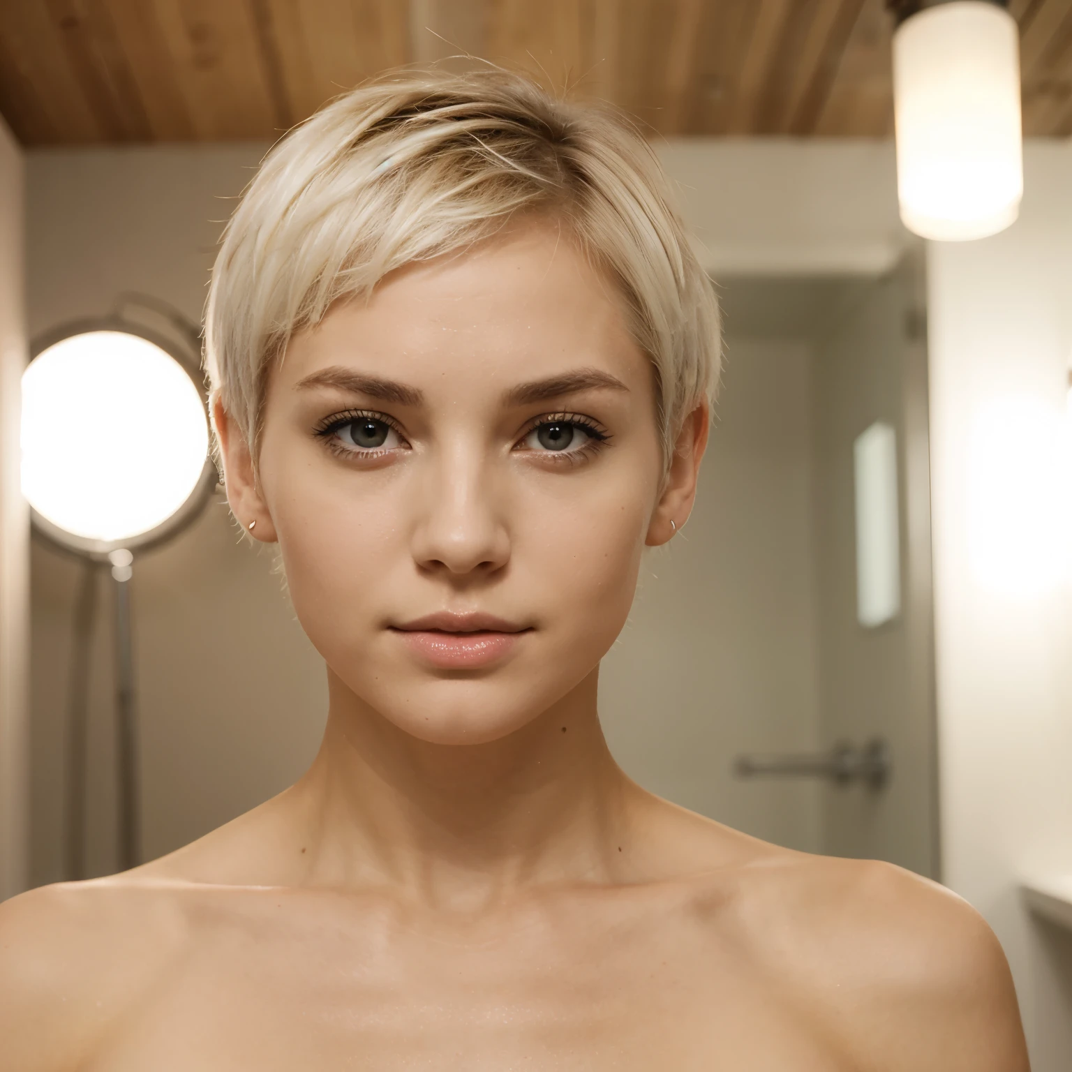 Short Hair,Slender Face,white high nose,Big smile