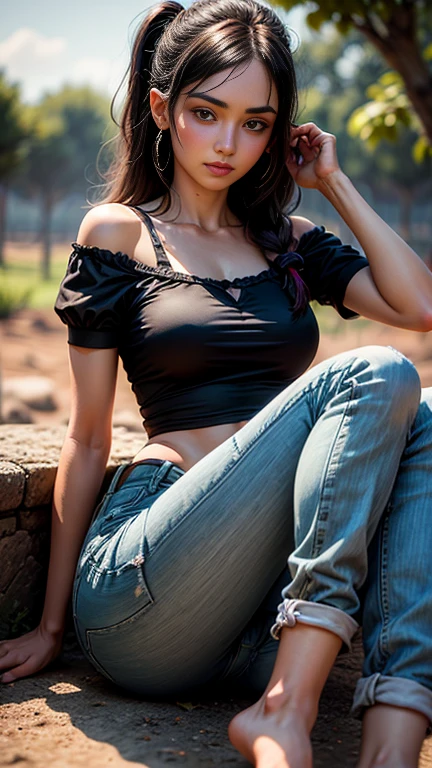 obra maestra, mejor calidad, trabajo de renderizado 3d, estilo 3DMM, de cerca, retrato, 3D, 1 chica, 1 chica, solo, hermoso soldado. Arrodillado a cuatro patas, de espaldas al espectador. En el campo de batalla. cansado. Cuerpo muy sucio, sucio con polvo. Pantalones cortos de mujer, con ropa rota, restos de ropa. Sudor, cuerpo sudoroso, gotas de sudor pelo largo, pubic hair showing, suelas sucias, pelo negro largo, de costas, pelo negro, realista, Tifa Lockhart.pechos chicos.