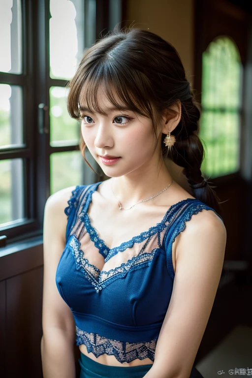 ((masterpiece:1.2、highest quality、Tmasterpiece))、1 female、alone、classroom、Day、Day本の女子高生、(Random Hairstyles:1.2)、(())、(Are standing:1.4)、blonde、(amount:1.4)、Wavy Hair、Medium Hair、(Low Ponytail:1.35)、looking at the camera、Beautiful feet、((Big nipples)ped blue lace tank top:1.4))、No shoulder straps、See-through、((Day焼けした肌))、Big Breasts、(bl、Hoop Earrings、royal blue corset、A flipped up super micro minirt、garter belt、choker、blush、Serious expression、Chest、Breasts to show off、Detailed bresolution、3D Rendering、Exquisitely crafted , Cinematic、Realistic、Hit definition、Abstract Beauty、Approaching perfection, Pure Form, Golden Ratio、Very detailed, Digital photography, Soft natural light, 50mm lens, F1.8 openings、blush、Small face、Small waist