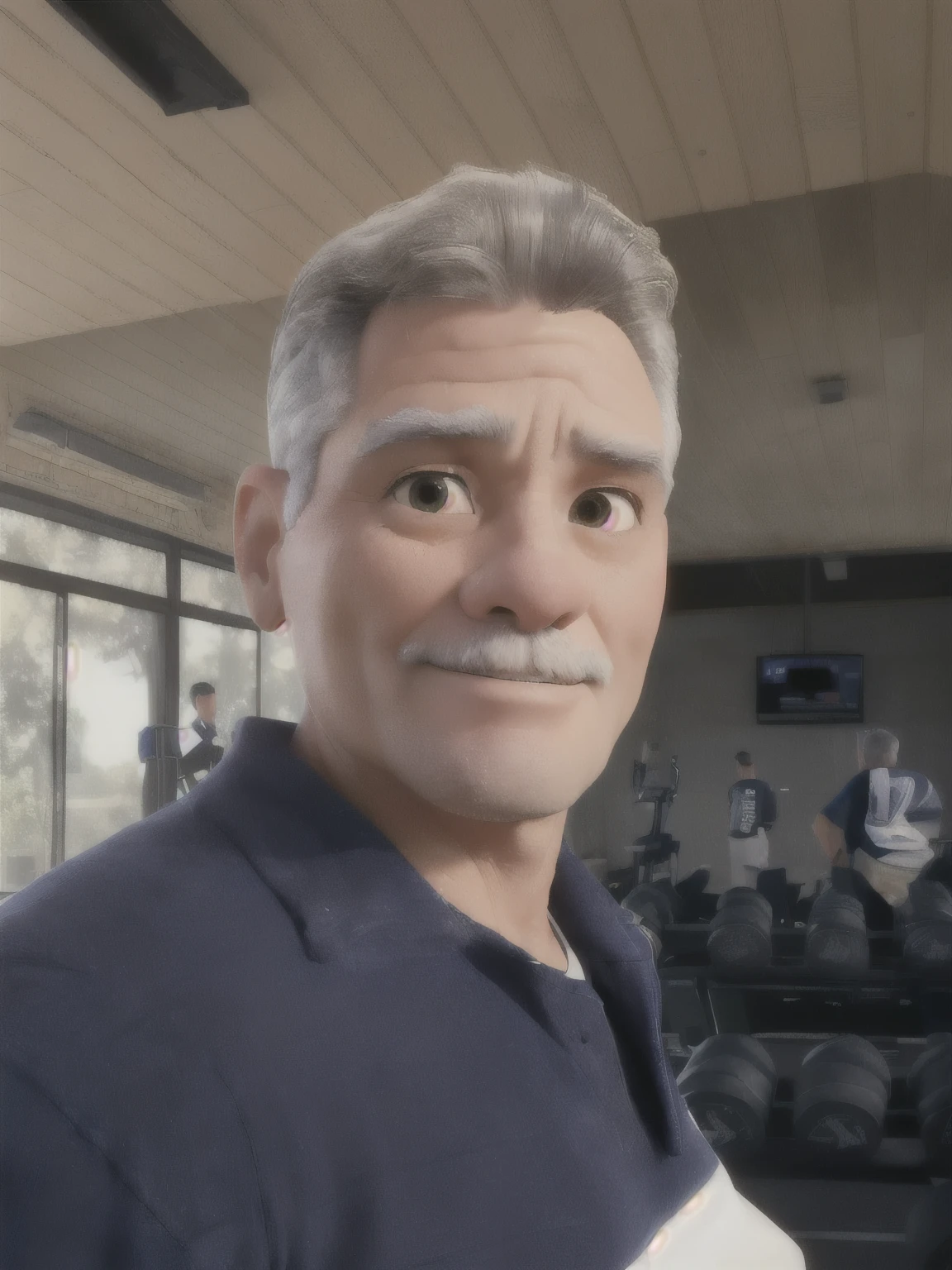 there is a man standing in a gym with dumbs, 5 0 years old man, he is about 60 years old, he is about 6 0 years old, 45 years old men, he is about 5 0 years old, he is about 50 years old, joseph moncada, profile image, ramil sunga, david villegas