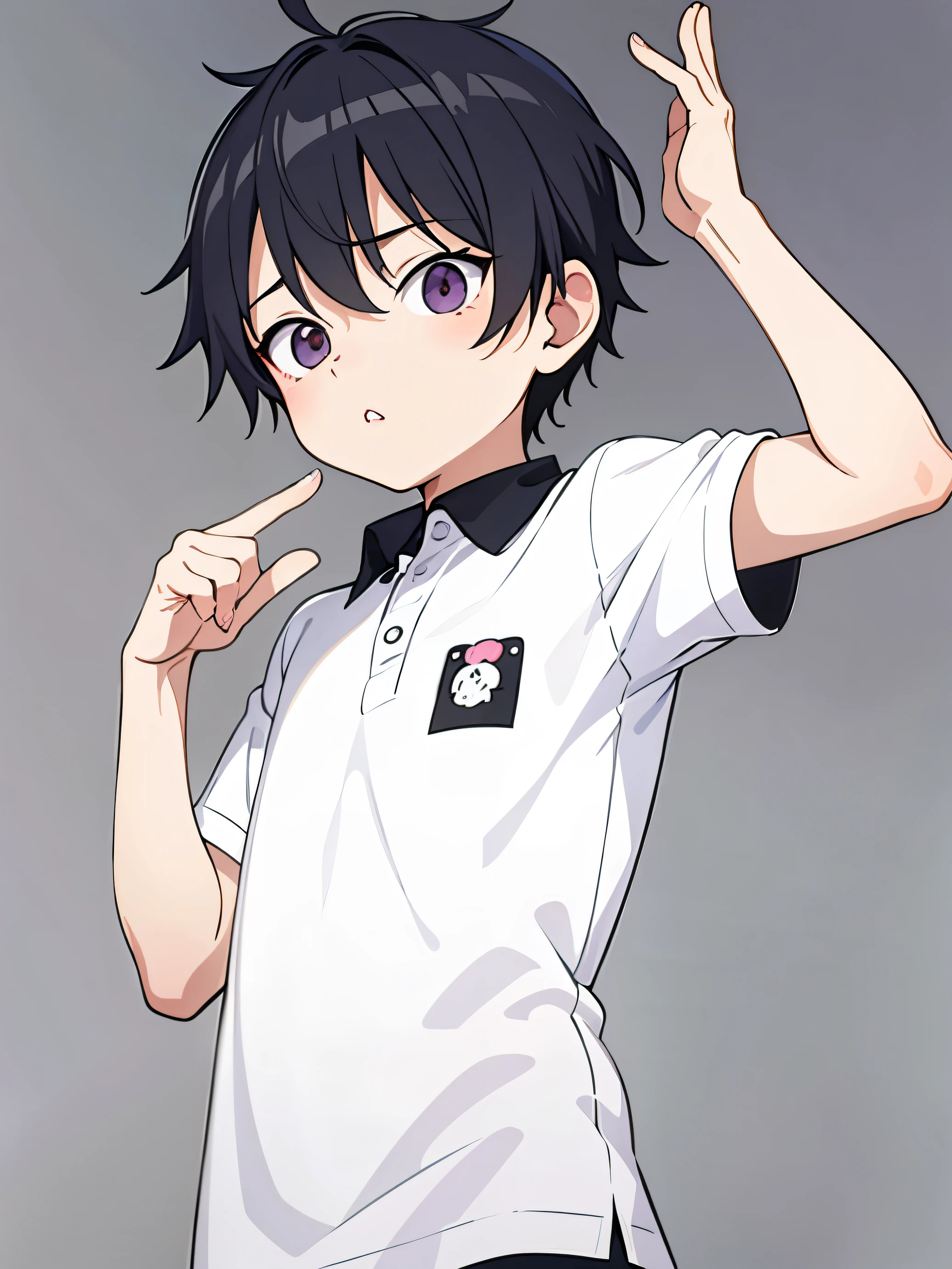 masterpiece, best quality, 1boy, Shota, tiny, sticker,background minimal, polo shirt, upper body, anime style, cartoon, promise you