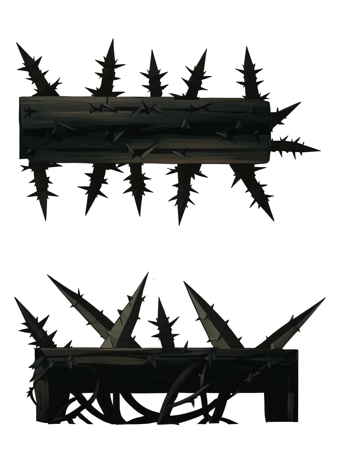 there are many spikes of metal on a wooden pole, espinhos, skin spikes, long spikes, thin spikes, ornate spikes, fundo de espinho. d&d, long metal spikes, huge espinhos, sharp espinhos, pele espetada, spikes on the body, espinhos e vinhas. detalhado, spikes, espinhos and towers, dramatic sharp thorns, espinhos gigantes