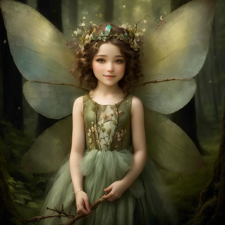 there is a dressed in a fairy costume holding a stick, portrait of a fairy, portrait of fairy, portrait of fairy princess, forest fairy, queen of the fairies, beautiful fairie, smiling as a queen of fairies, beautiful fairy, fairy magnificent, fairy queen, forest fae, faerie, whimsical portrait, beautiful fairies, fairy princess, fantasy portrait
