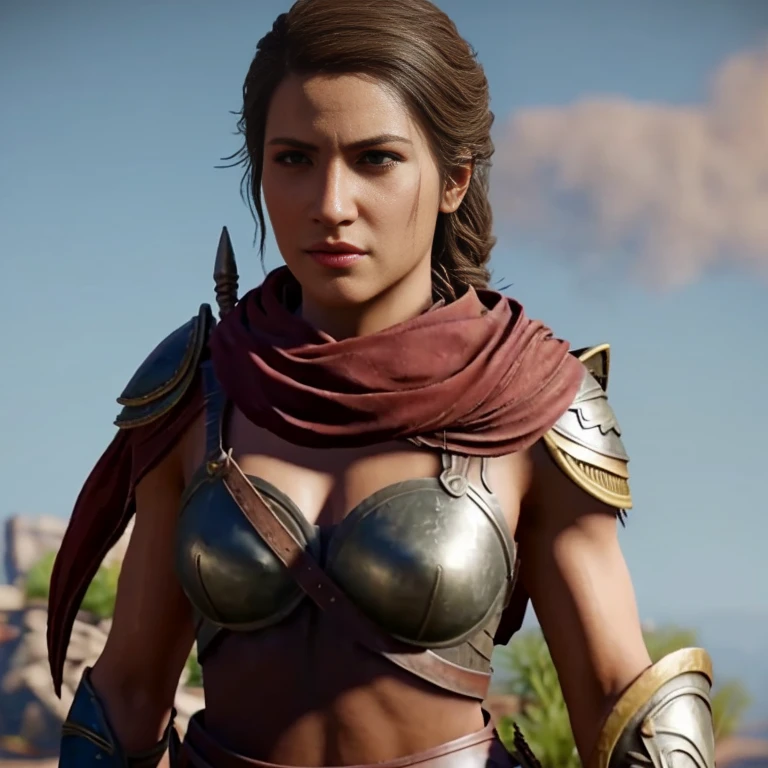 [ warrior woman with athletic body],[spartan],kassandra from Assassin's Creed Odyssey,[armour],[acient greek],4k,sharp image,detailed