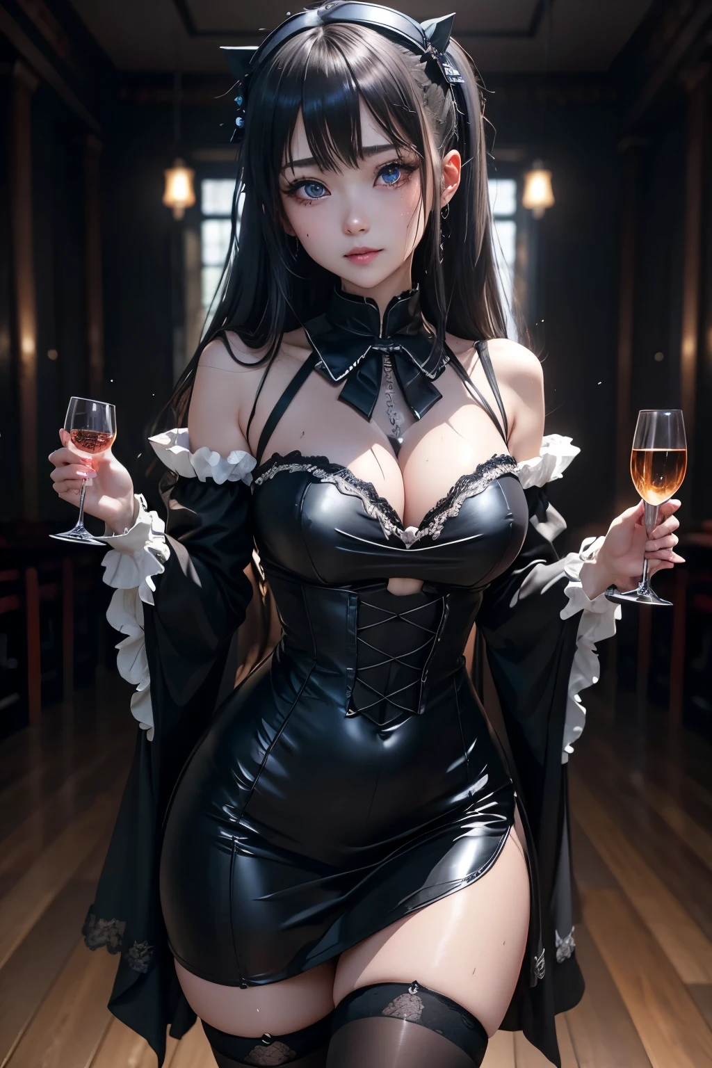 ハードDark Gothicメイク、Deep Night Sky、Horror、Black dark eyeshadow、cry、sad、Good skin radiance、Dark Gothicメイク、Dark smile、palace、The beauty of fragrance、24-years-old、Expressions of intense sexual pleasure、Embarrassed look、Dark Gothic、Obscene language、highest quality、Expression of sexual pleasure amid suffering、Drunk face、紫のMaid clothes、Mysterious、Noble、The face of someone who is holding in the toilet、sexy、Loving smile、Twin tail hair、Right blue eye, Left eye is red、Super seductive pose、Platform Heel Shoes、Heavy makeup、Gothic Lolita Clothing、A little slimmer、Silver Hair、Long Hair Straight Hair、Cute Gothic Lolita Dress、Beautiful Face、elegant features、Fascinating face、Stained glassが背景、Chest glistening with sweat、The room is dark、goth long dress、Bell Sleeves、Wizard Sleeve、Decadent look、Sexually excited expression、Gothic Mode、Glossy thighs wet with water、Thighs that are wet and shiny with oil、Background of a room full of roses、sad表情、Rose Maiden、The embroidery is pink、The dress has pink embroidery、Thigh-high socks、Knee-high socks、Gentle expression、Dark black eyeshadow、despicable act、Stained glassと薔薇背景、thighs are a little thin、Female Duo、Female couple、A blue lightning bolt glows in her right hand.、Blue electromagnetic waves shine in my hands.、dark church background、Stained glass、Black metal world、Dark Castle、Dark Room、Slender body、upright、walk、Are standing、gothic long dresaid clothes、Victorian dresses、Her thighs glisten with sweat、My body is wet and shiny、Lots of glitter on the thighs、sweating、My thighs are sticky from sweating、Sweat glistens on the thighs, The whole body is sweaty and shiny、Quite sweaty、My thighs are sweaty、My thighs are so wet、My thighs are shining with sweat、A lot of sweat glistens all over the body、The thighs are the best、