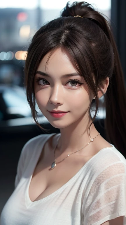 A girl named Shinestar, subjective perspective, Soft Flare, f/2.0, 105mm, Canon, Ponytail, UHD, Retina, masterpiece, accurate, anatomically correct, textured skin, Japanese-American half, smile, bright, super detail, high details, high quality, best quality, high-res, 1080P, HD, 4K, 8K, Casual Wear