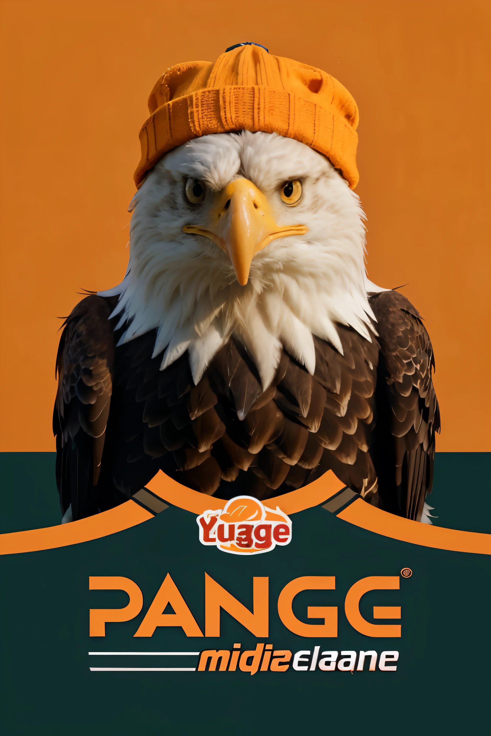 try a logo for a youtube channel, I want an eagle mascot with an orange hat on his head without writing in the form of a logo on a hoodie