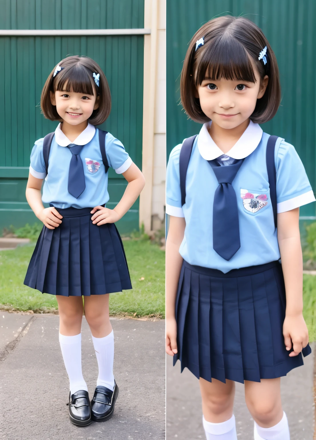 Elementary school girl、、C Cup、148cm、short hair、skirt