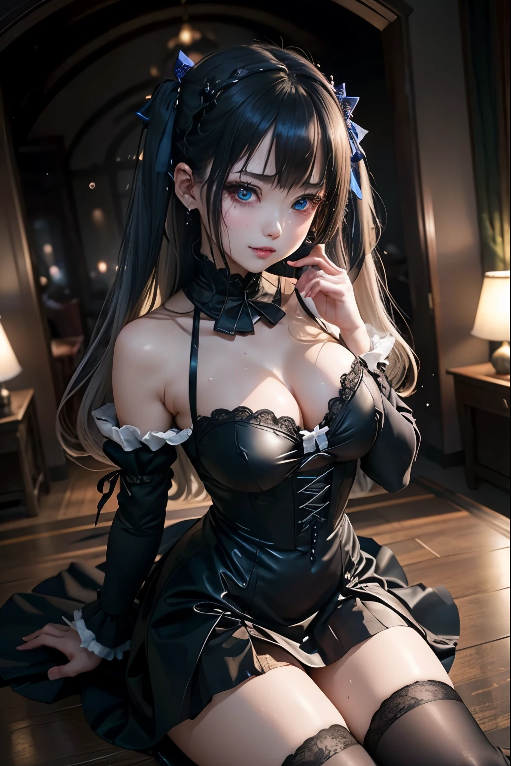 ハードDark Gothicメイク、Deep Night Sky、Horror、Black dark eyeshadow、cry、sad、Good skin radiance、Dark Gothicメイク、Dark smile、palace、The beauty of fragrance、24-years-old、Expressions of intense sexual pleasure、Embarrassed look、Dark Gothic、Obscene language、highest quality、Expression of sexual pleasure amid suffering、Drunk face、紫のMaid clothes、Mysterious、Noble、The face of someone who is holding in the toilet、sexy、Loving smile、Twin tail hair、Right blue eye, Left eye is red、Super seductive pose、Platform Heel Shoes、Heavy makeup、Gothic ta Clothing、A little slimmer、Silver Hair、Long Hair Straight Hair、Cute Gothic Loliress、Beautiful Face、elegant features、Fascinating face、Stained glassが背景、Chest glistening with sweat、The room is dark、goth long dress、Bell Sleeves、Wizard Sleeve、Decadent look、Sexually excited expression、Gothic Mode、Glossy thighs wet with water、Thighs that are wet and shiny with oil、Background of a room full of roses、sad表情、Rose Maiden、The embroidery is pink、The dress has pink embroidery、Thigh-high socks、Knee-high socks、Gentle expression、Dark black eyeshadow、despicable act、Stained glassと薔薇背景、thighs are a little thin、Female Duo、Female couple、A blue lightning bolt glows in her right hand.、Blue electromagnetic waves shine in my hands.、dark church background、Stained glass、Black metal world、Dark Castle、Dark Room、Slender body、upright、walk、Are standing、gothic long dresaid clothes、Victorian dresses、Her thighs glisten with sweat、My body is wet and shiny、Lots of glitter on the thighs、sweating、My thighs are sticky from sweating、Sweat glistens on the thighs, The whole body is sweaty and shiny、Quite sweaty、My thighs are sweaty、My thighs are so wet、My thighs are shining with sweat、A lot of sweat glistens all over the body、The thighs are the best、