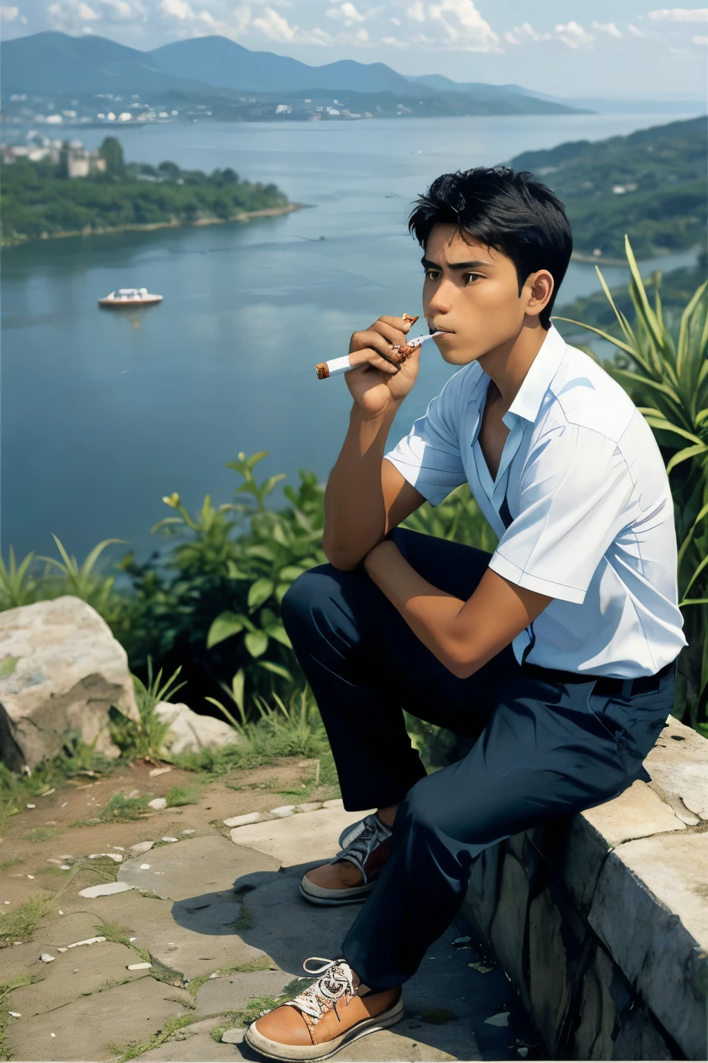 Boy with ciggerate and best view location and he look handsome and he is sad