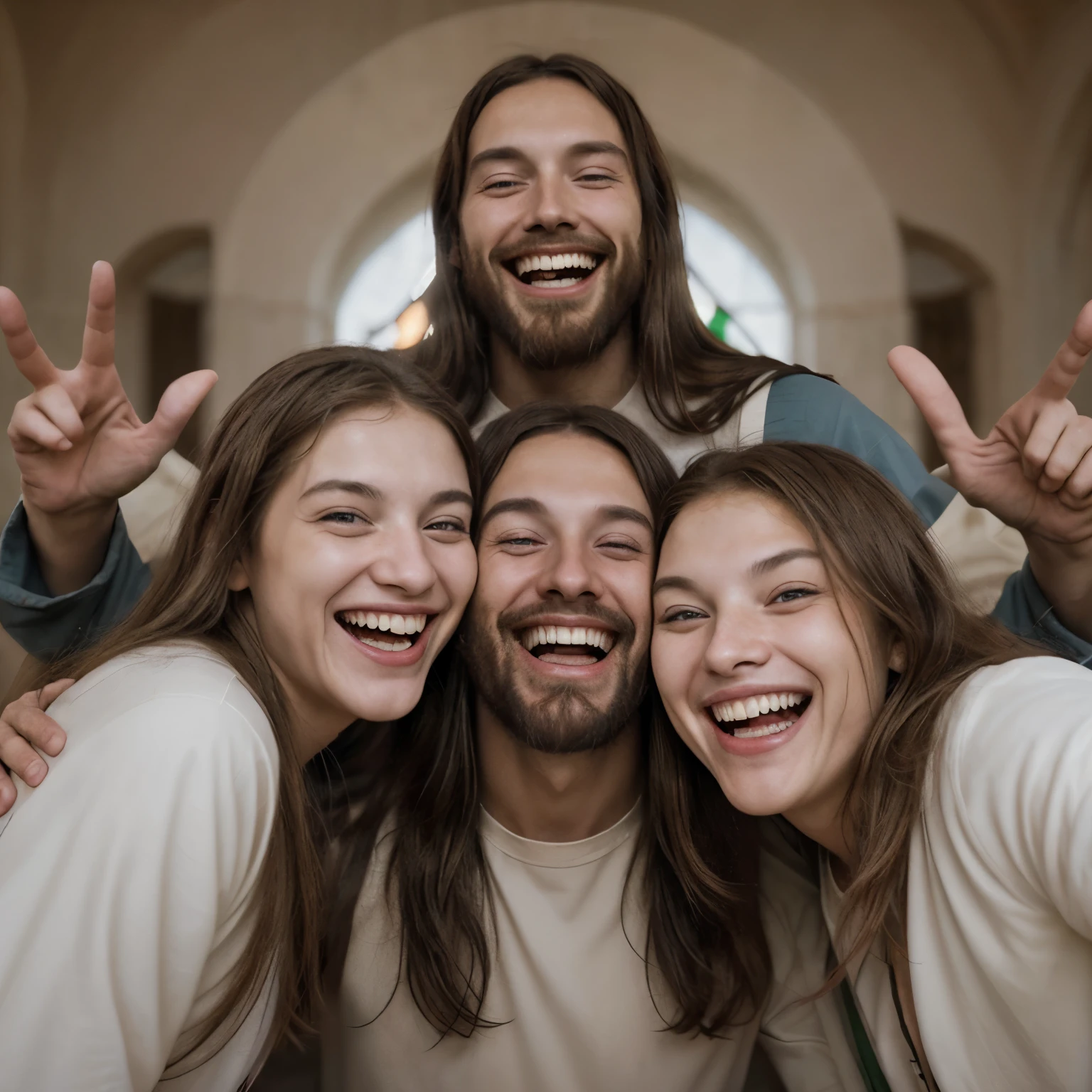 Jesus Christ being happy and laughing with his friends