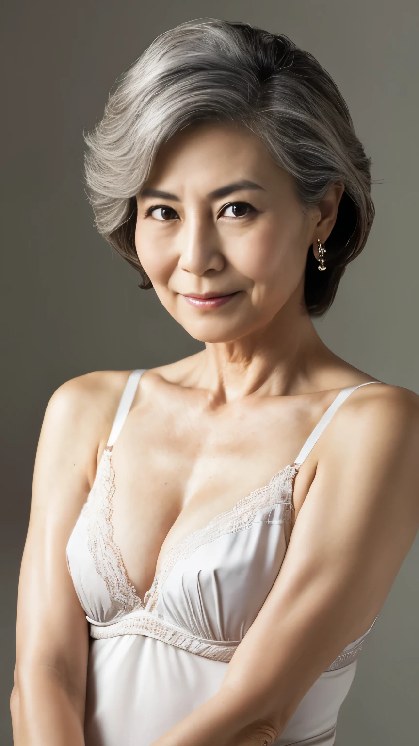 Asian Beauty, nice, Gray Hair, Cowboy Shot, Mother, ((Fractal Art)), (((masterpiece))), 8k, Clear images, (((alone))), (((Elderly Japanese Madam))), Pure white background, Gray Hair, Lower your arms, Wear a flashy bra, gravure, look forward to, ((Elderly mature woman with an old face)), Depict lips accurately,Red lips, Flashy makeup, (((alone))), (((perfection))), Elderly, Pure white background, gravure, Natural upright posture, look forward to, ((Obscene)), Beautiful mature woman, highest quality, Very detailed, Realistic, Very detailed細なスキン, (1 Japanese Mature), (positive), 120 years old, Huge breasts, Mature politician, Glamour, sexy, Pure white skin, Looking at the audience,
