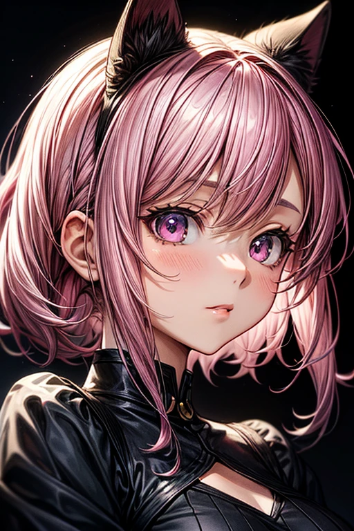 Anime girl with pink hair and black cat ears, detailed portrait of an anime girl, detailed digital anime art, Gouvez on artstation pixiv, Gouvez on pixiv artstation, Gouvez, artwork in the style of Gouvez, best anime 4k konachan wallpaper, portrait anime girl, cute anime girl portrait, anime style 4k