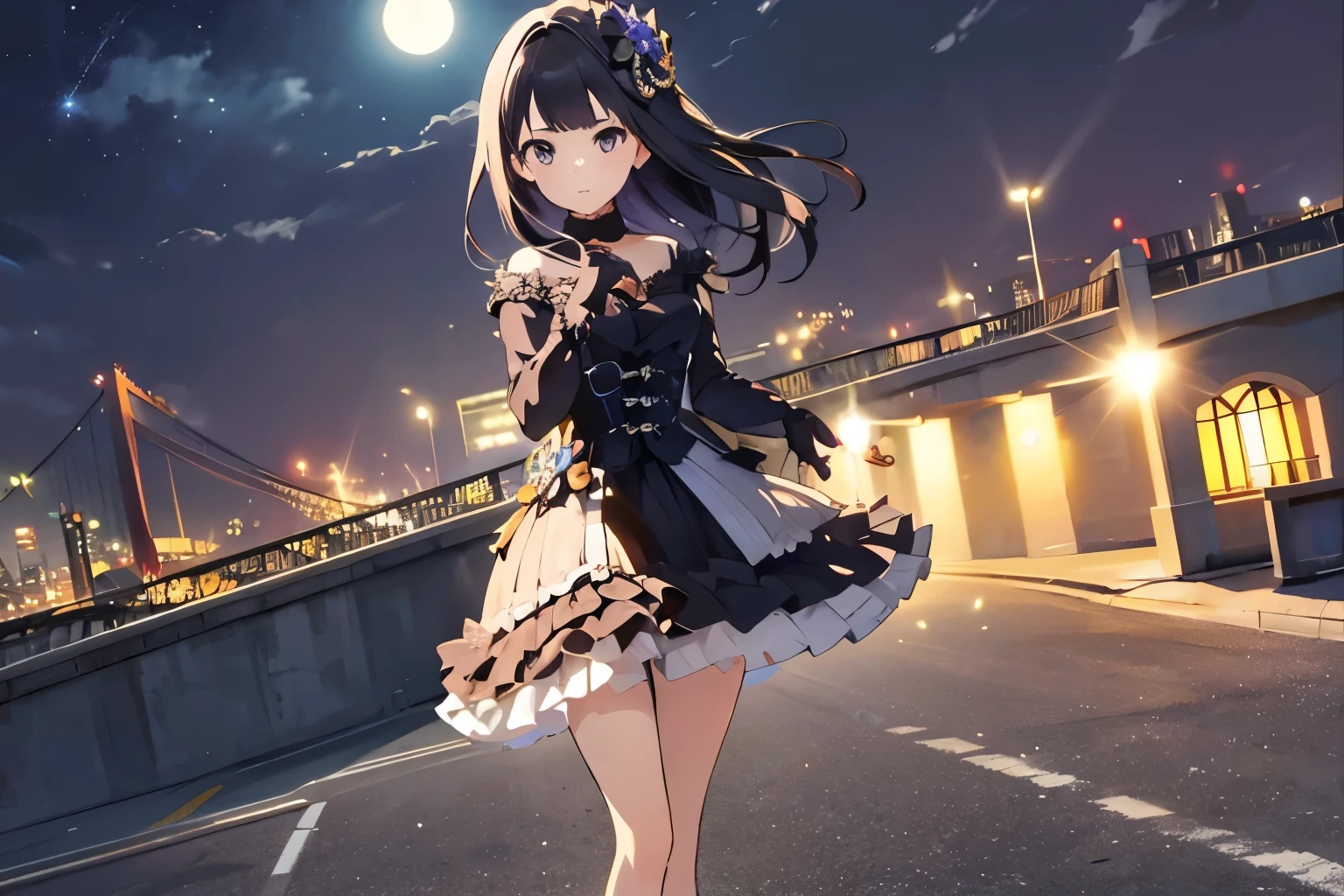 masterpiece, highest quality, ((anime)), 4K,8k,style,masterpiece, Creating beautiful adult woman, at night long charge, ((Very detailed)), Outdoor, night, nature, (performer, full moon), Shadow, Contrast, sunny, (style, (Film Grain: 1.3), (Warm shades, Warm Tones): 1.2), fullbody, Cinematic Light, Side lighting, 超High resolution, (The best shade), born, walk, poetry,(highest quality、masterpiece、High resolution、detailed)、animestyle、Flat style、(Beautiful Eyes, Delicate and beautiful face, ), BREAK,1 girl、extremely detailed、Dynamic Angle、anime