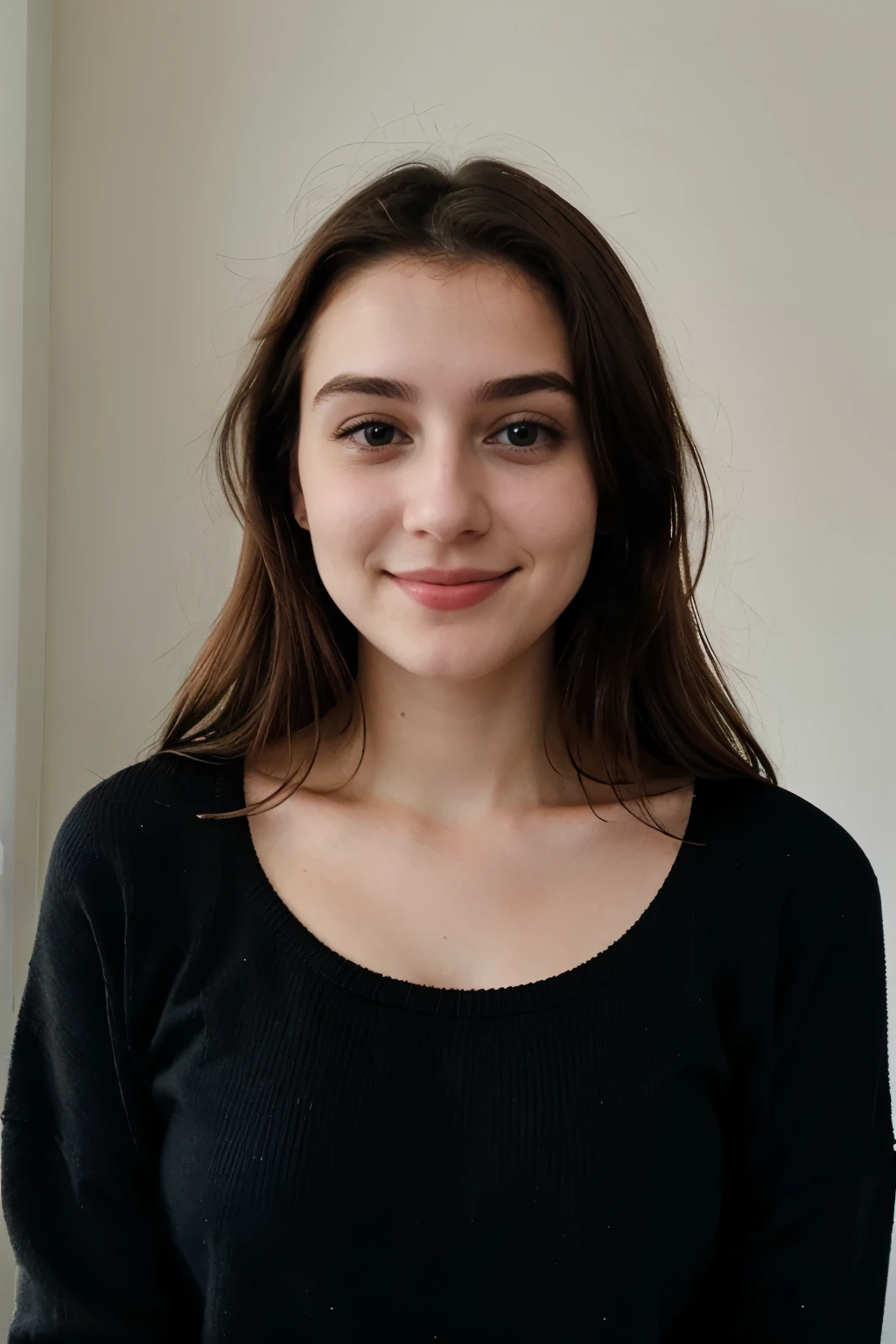 photo instagram, Photo de visage en gros plan de 20 Y.Chloé, a French woman, en pull ????, Fission, pale skin, (sourire:0.4), Ombres dures, best quality, chef-d&#39;artwork, ultra haute résolution, (photorealistic:1.4), Photo brute, 1filles, ((Chemise de nuit en dentelle noire)), ((grande poitrine)), cold light