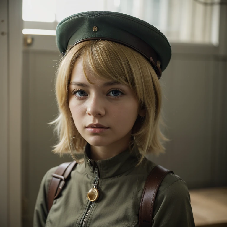 masterpiece、highest quality、very beautiful、Disorganized、Super detailed:0.3、 、、1girl、Tanya Degurechaff、Childhood Senki、Cowboy Shot、 solo、Looking at the viewer、short hair、Blonde Hair、gloves、hat、Hair between the eyes、Yellow Eyeilitary、Peaked hat、military hat、salute、mad look、score_9、source_anime 、