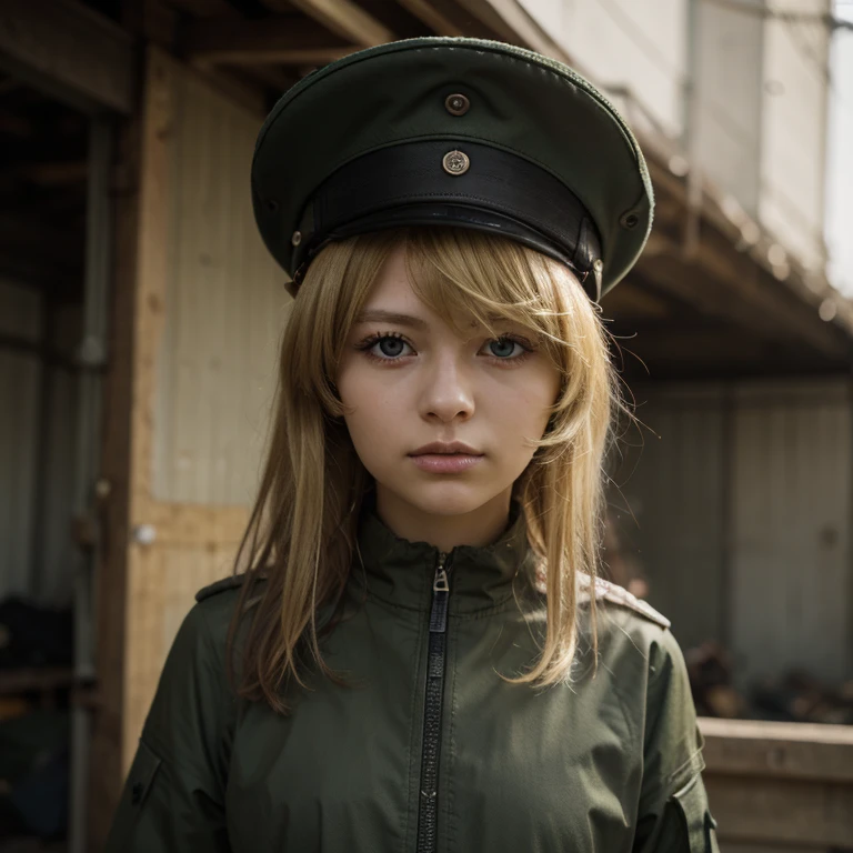 masterpiece、highest quality、very beautiful、Disorganized、Super detailed:0.3、 、、1girl、Tanya Degurechaff、Childhood Senki、Cowboy Shot、 solo、Looking at the viewer、short hair、Blonde Hair、gloves、hat、Hair between the eyes、Yellow Eyeilitary、Peaked hat、military hat、salute、mad look、score_9、source_anime 、