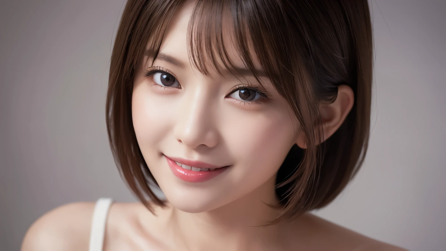 One Girl, (Dress in trendy fashion:1.2), (RAW Photos, highest quality), (Realistic, Photorealistic:1.4), Tabletop, Very delicate and beautiful, Very detailed, 2k wallpaper, wonderful, In detail, Very detailedな CG Unity 8K 壁紙, Very detailedな, High resolution, Soft Light, Beautiful detailed girl, looking at the camera、Very detailedな目と顔, Beautifully detailed nose, Beautiful fine details, short hair, small, Water color clothing、White background、Background is white、Cinema Lighting, Perfect Anatomy, Slender body, smile,