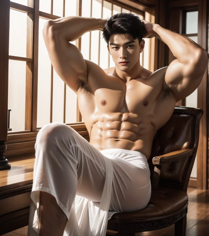 
1 handsome Chinese guy，wet body, wet hair, 18-year-old male high school student，majestic, handsome kpop idol, super handsome chinese actior，baby cute face, Who is Shi Yu?, Li Yuanbin, Kim Hyung Tae, Kim Hyung Tae, Yin Shishan, Wang Yi Bao, Li Xian , Leo Wu, Handsome Chinese muscular guy，Broad shoulders and narrow waist，A handsome guy wearing white brief, wet skinny brief, transparent brief underwear ( see through)，Form-fitting fabric contours the bust, bare chest，in a buddism pagoda，buddism statues background, detailed background, 4 hands tied over the head，Hands tied behind the head，hands tied top the head，Masculine and sexy，High，Muscles look good，manly, hairy body，Wheat complexion，black eyes（thin eyes 1：3），whole body image, bare butts, nice butts, big bulge , long big dick masturbate, perfect dick, erection dick in good shape, open legs, ,