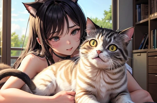 This is not a sexual image。This is not nsfw。A cat with a human form and appearance、Engaging in reproductive behavior with other cats。This is an extremely rational, ethical and educational course of action.。A cat in human form is covered by another cat。