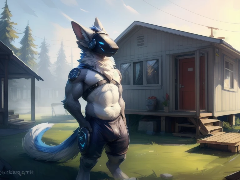 (( A Light Blue fur protogen furry character with The image you've shared presents a tranquil outdoor scene enveloped in fog. Here's a detailed description:
- **Mobile Home**: On the left, there's a mobile home with a white exterior, accessible via a small set of wooden steps. It's nestled among various trees, including tall pine trees, which add to the scene's natural beauty.
- **Misty Atmosphere**: The entire area is shrouded in a dense fog, creating a serene yet mysterious ambiance. It seems to be early morning or late evening when such fog is common.
- **Yard and Vegetation**: In front of the mobile home, there's a yard with patches of grass that appear freshly wet, possibly from morning dew or a recent light rain. The grass shows variations, with some areas lush and green, while others are more sparse.
- **Air Conditioning Unit**: To the right forefront, an air conditioning unit sits on the in the background, constructivist poster style, really nice digital art colors tones, simple composition) ), hentai, , anthro, , male, tall, shortstack , muscular chest , muscular , angle, looking at viewer, extremely detailed, photorealistic, 3d render, high quality digital art, smug grin, detailed eyes, ,good anatomy, good perspective, towards viewer, by bebebebebe, by sicklyhypnos, by gerkk, by orf, (by by cutesexyrobutts, by darkgem, by zackary911, (by by singafurian, by daftpatriot, sassy, cute, early 20s, detailed face, handsome, slightly chubby and big muscles , face, detailed mouth, hentai style, shirtless, sfw, show off, close up , anthro, boy, male, short, shortstack,, muscular, standing, angle, looking down at viewer, background, extremely detailed, photorealistic, 3d render, high quality erotic digital art, smug grin, detailed eyes, , good anatomy, good perspective, towards viewer, by gerkk, by orf, (by mawmain:0.8), by cutesexyrobutts, by darkgem, by zackary911, (by tofu-froth:1.3), by singafurian, by daftpatriot, (soft belly:1.1), , you can see full body ,))