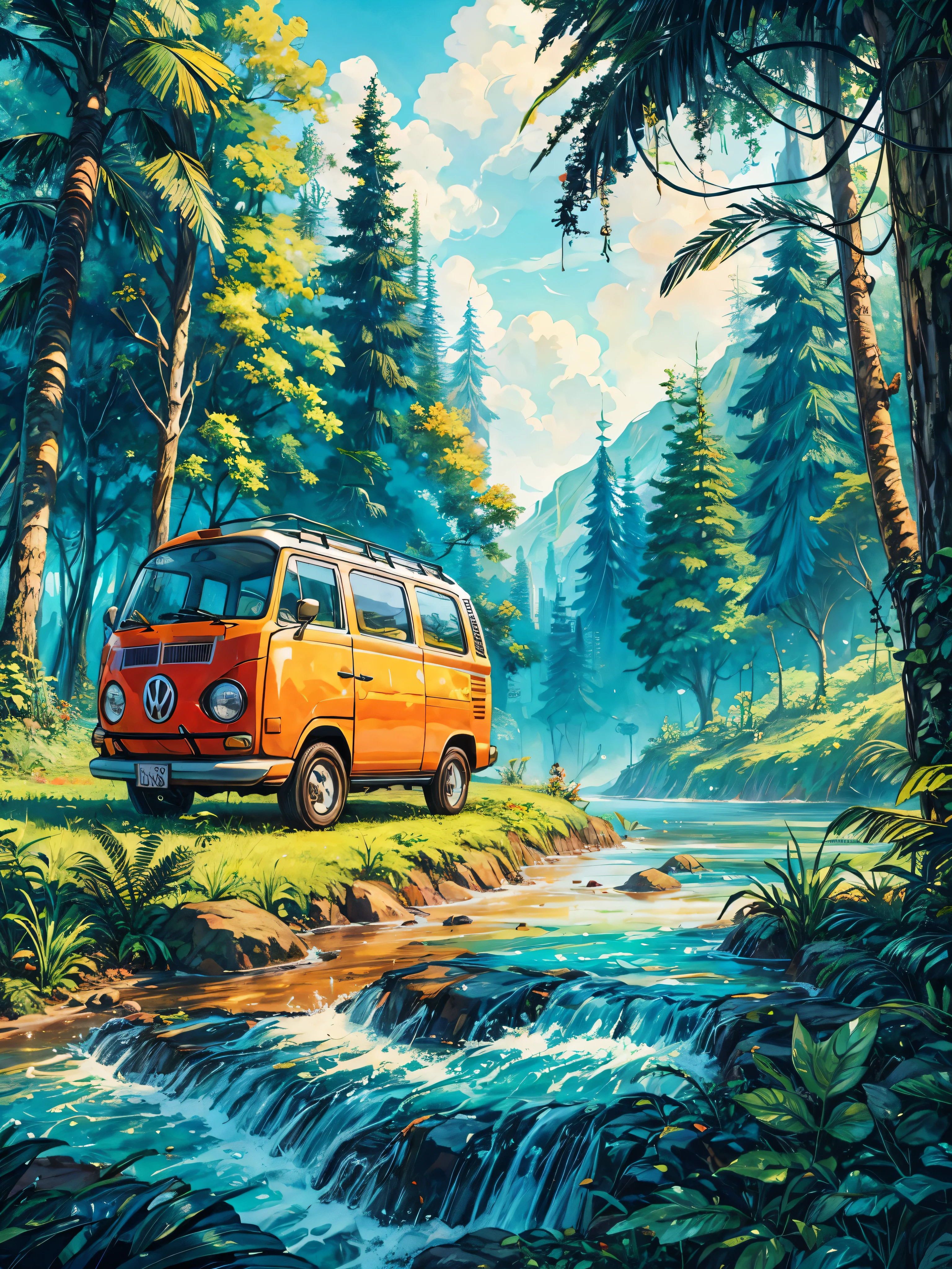 volkswagon van inside jungle