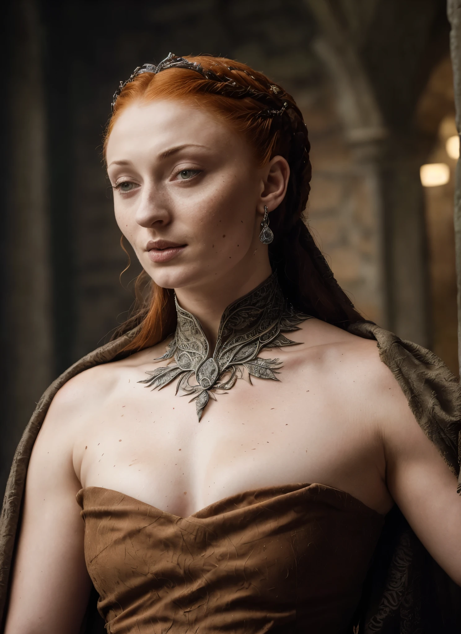 ( Photograph of Sophie Turner as hot queen ) (random photo , full body shot, thick figure, fleshy body, tall woman ) Alayne Stone, Gorgeous Woman, Thick figure, fleshy body, juicy lips, insane details, high level of edits, Queen, queen lady, Lady of Winterfell, Wardeness of the North,) the de facto Lady of the Eyrie, 40 years Old, she a Full growned mature lady now, beautiful mature lady, the queen, milf beauty, mature queen, a captivating woman, beautiful queen, empress, mediaeval queen, alluring appearance, unrivaled beauty, , mediaeval erotic costumes, a Game of Thrones-inspired costume, a close-up of a woman from the middle ages, scene from "Game of Throne," deep cleavage, warrior princess, healthy body, perfect thick body, attractive figure, fleshy body, style of "Game of Throne,", stunning woman, dress made of leather clothe ( ( insanely detailed realistic skin texture, pores, wrinkles ,freckles) , realistic environment, detailed ultra realistic facial features perfect body parts, ( hyper photorealistic) ), thick figure, curvy, bulky figure,