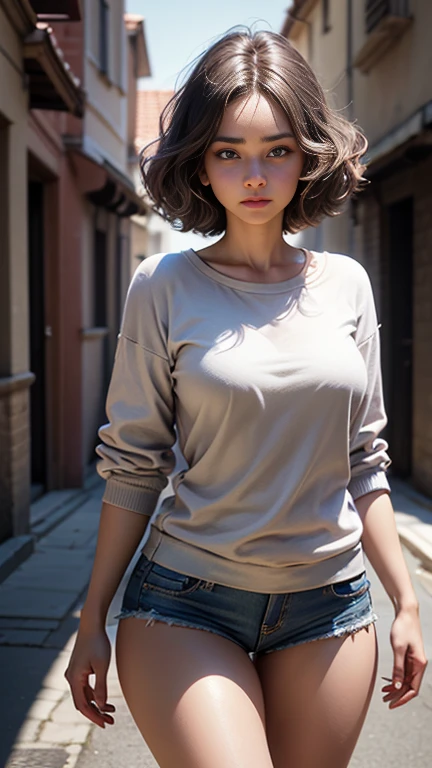 mejor calidad, Obra maestra, super high resolution, antecedentes detallados, realismo, ilustraciones, sola, una adolesente,, cuerpo perfecto, hermosa,Calle, volumetric lighting, profundidad de campo, falda corta, top corto, ropa ajustada