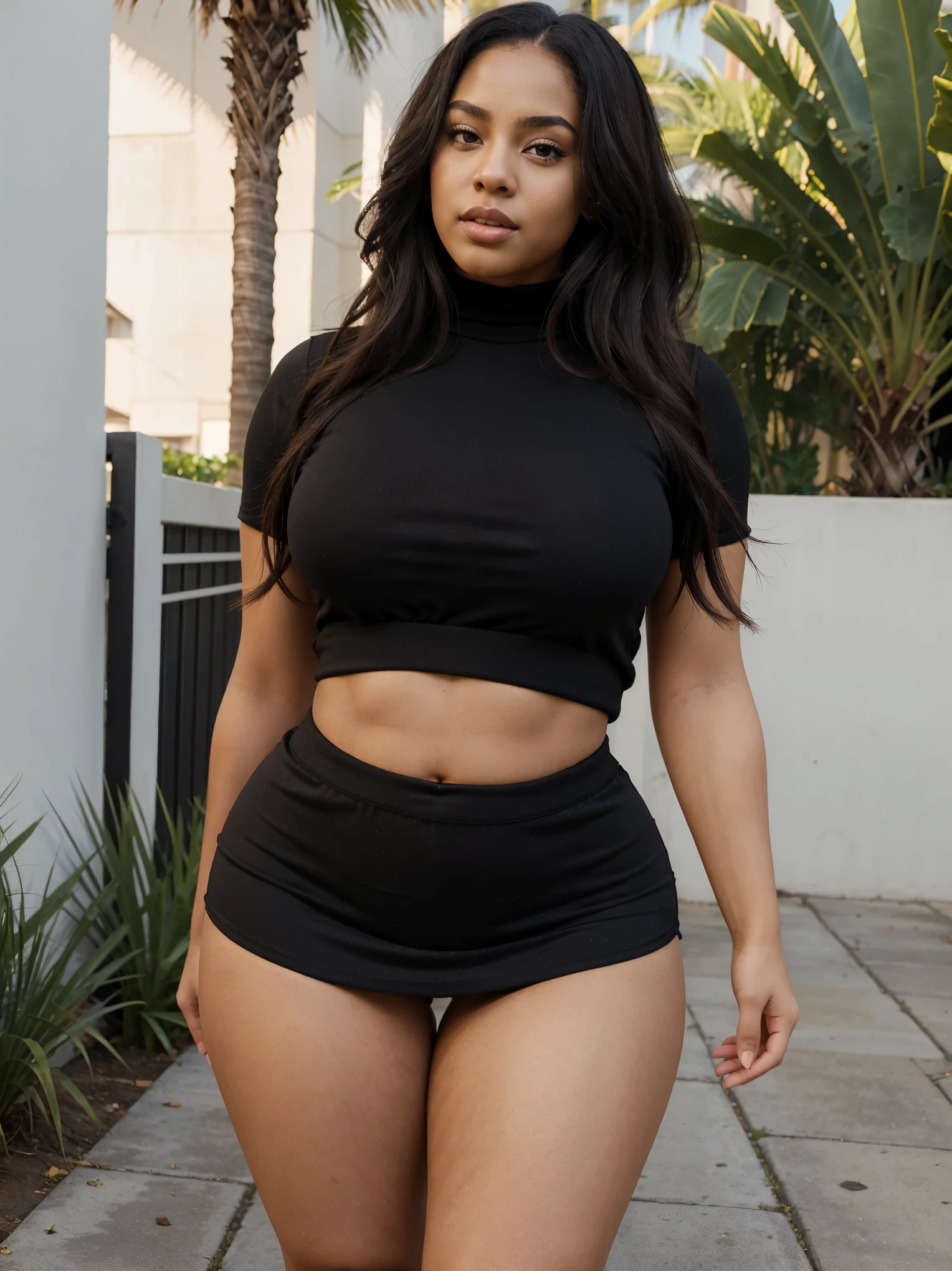 black woman, young goddess, gorgeous black lady, gorgeous black woman, gorgeous female, light skin, beautiful goddess, 24 years old, beautiful eyebrows, brown eyes, very beautiful, fitness body, very attractive, dear, very sweet, beautiful, beautiful model posing, long hair, hourglass waist, wide legs, medium breasts, big buttocks, alone, curvy figure, beautiful thick, thick body, wide hips, thicc, curvy model, curvy accentuated booty, curvy body, skinny waist and thick hips, yello shirt, miniskirt, mini skirt