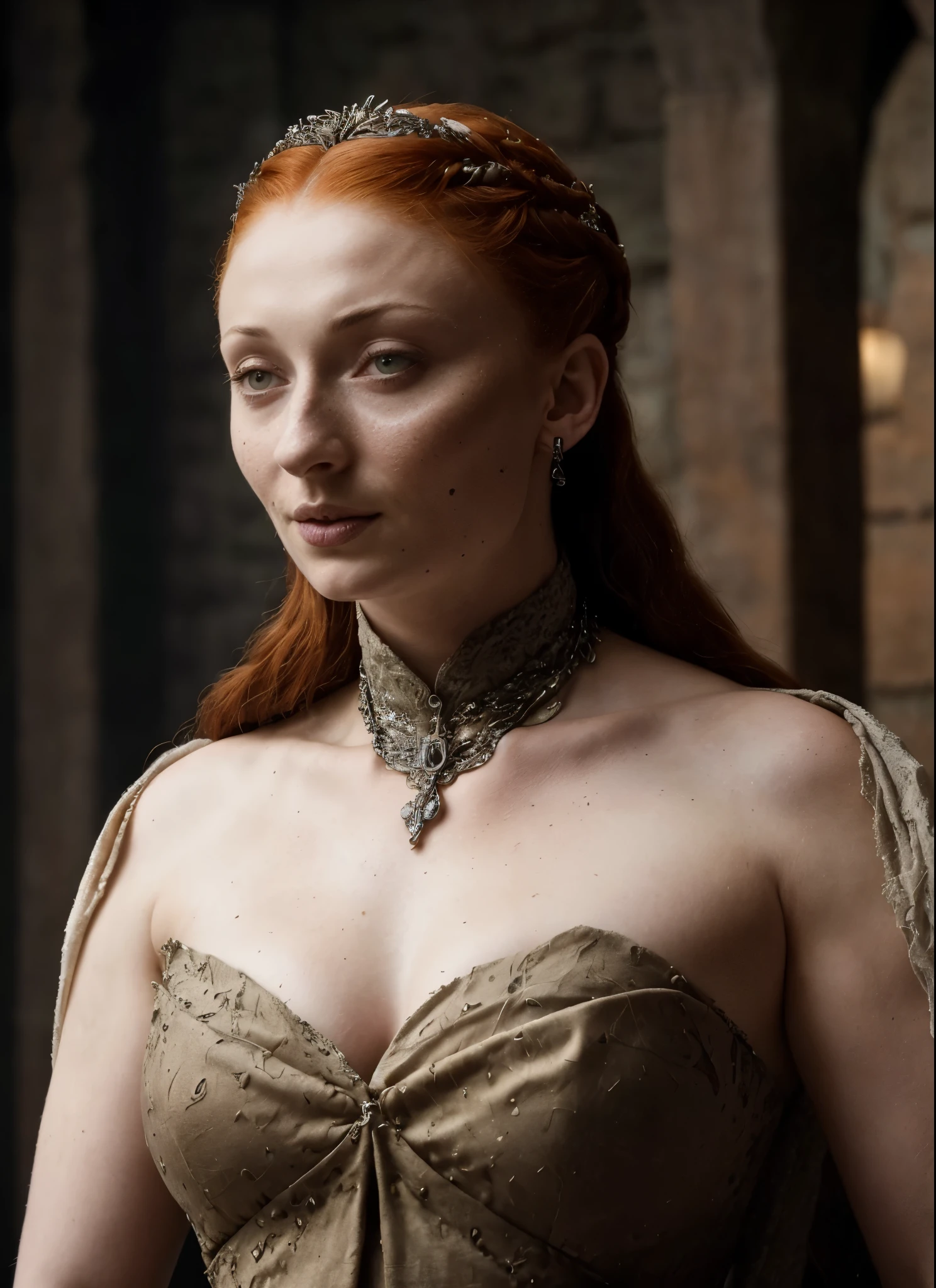 ( Photograph of Sophie Turner as hot queen ) (random photo , full body shot, thick figure, fleshy body, tall woman ) Alayne Stone, Gorgeous Woman, Thick figure, fleshy body, juicy lips, insane details, high level of edits, Queen, queen lady, Lady of Winterfell, Wardeness of the North,) the de facto Lady of the Eyrie, 40 years Old, she  a Full growned mature lady now, beautiful mature lady, the queen, milf beauty, mature queen, a captivating woman, beautiful queen, empress, mediaeval queen, alluring appearance, unrivaled beauty, , mediaeval erotic costumes, a Game of Thrones-inspired costume, a close-up of a woman from the middle ages, scene from "Game of Throne," deep cleavage, warrior princess, healthy body, perfect thick body, attractive figure, fleshy body, style of "Game of Throne,", stunning woman, dress made of leather  clothe ( ( insanely detailed realistic skin texture, pores, wrinkles ,freckles) , realistic environment, detailed ultra realistic facial features perfect body parts, ( hyper photorealistic) ), thick figure, curvy, bulky figure, 