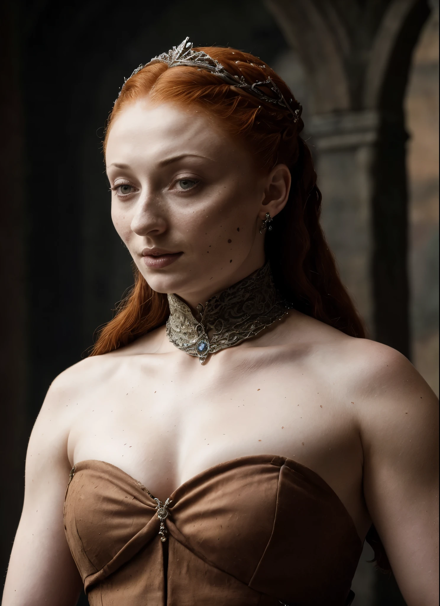 ( Photograph of Sophie Turner as hot queen ) (random photo , full body shot, thick figure, fleshy body, tall woman ) Alayne Stone, Gorgeous Woman, Thick figure, fleshy body, juicy lips, insane details, high level of edits, Queen, queen lady, Lady of Winterfell, Wardeness of the North,) the de facto Lady of the Eyrie, 40 years Old, she a Full growned mature lady now, beautiful mature lady, the queen, milf beauty, mature queen, a captivating woman, beautiful queen, empress, mediaeval queen, alluring appearance, unrivaled beauty, , mediaeval erotic costumes, a Game of Thrones-inspired costume, a close-up of a woman from the middle ages, scene from "Game of Throne," deep cleavage, warrior princess, healthy body, perfect thick body, attractive figure, fleshy body, style of "Game of Throne,", stunning woman, dress made of leather clothe ( ( insanely detailed realistic skin texture, pores, wrinkles ,freckles) , realistic environment, detailed ultra realistic facial features perfect body parts, ( hyper photorealistic) ), thick figure, curvy, bulky figure,