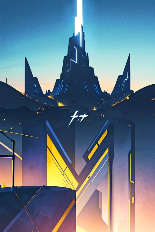 superhero base, has a balcony that the fences are dark blue, walls are silver, has an h as a logo that the h is yellow and the outer of it is black, and the logo has a lightning light in the logo, the base is on a mountain