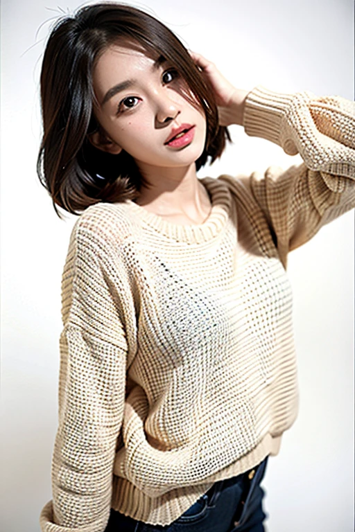 1girl,sweater,white background,
