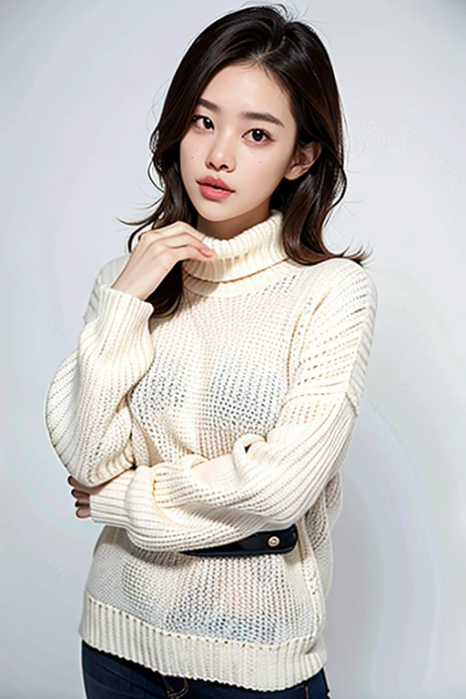 1girl,sweater,white background,
