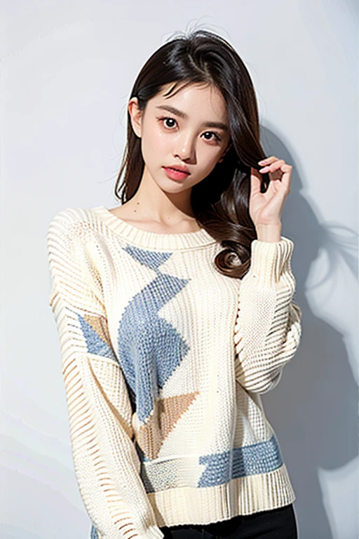 1girl,sweater,white background,