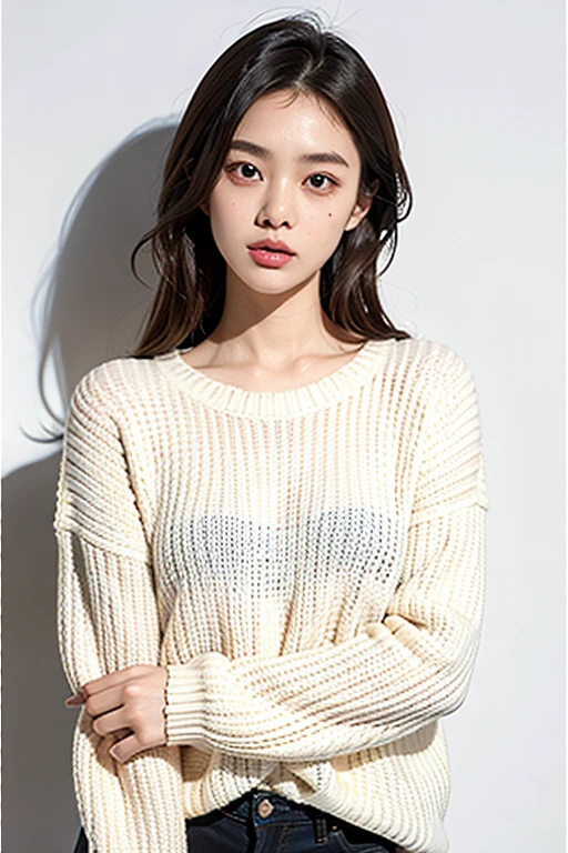 1girl,sweater,white background,