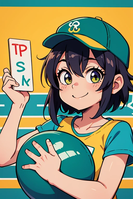 Close-up of a person wearing a ball cap and a sign, Photo by Ryusei Kishida, Pixiv, Rasquash, rei hiroe, Anime style”,,smile
