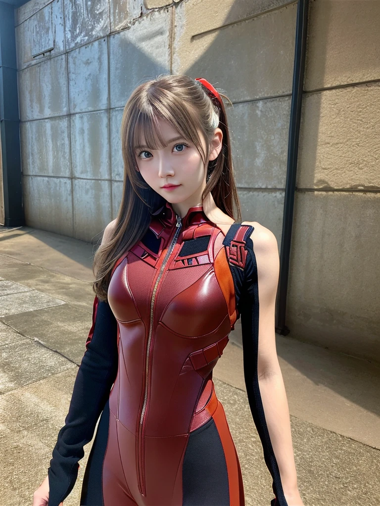 ((Best quality)), ((Masterpiece)), (Details: 1.4), 3D, Asuka Langley Soryu, Asuka, high resolution (high dynamic range), ray tracing, NVIDIA, super resolution, Unreal 5, subsurface scattering ,PBR texturing, post-processing, anisotropic filtering, depth of field, maximum sharpness and sharpness, multi-layered textures, albedo and specular maps, surface shading, accurate simulation of light and matter interaction, perfect proportions ,Octane Rendering,Two-Tone Lighting,Wide Aperture,Low ISO,White Balance,Rule of Thirds,8K RAW,(Masterpiece: 1.4, Best Quality), (Intricate Details), Unity8k Wallpaper, Highly Detailed, Beautiful and Mysterious, Details background, realistic, alone, perfectly detailed face, detailed blue eyes, highly detailed, blush, hair ornament, chignon mahogany hair, (blonde), plug suit 02, Shikinami Asuka Langley, Evangelion, Slender 15-year-old girl, full body suit, black background, above the waist,composition that shows the whole body,