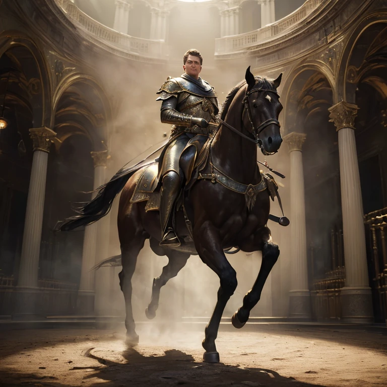 (master piece:1.5), (best quality:1.5), (exquisite lighting and shadow, highly dramatic picture, cinematic lens effect) (Photorealistic picture) (Card game image) 8k, wallpaper, dynamic pose, full body were horse in a coliseum, sharp focus, highly detailed, realistic, cinematic lighting, studio quality
