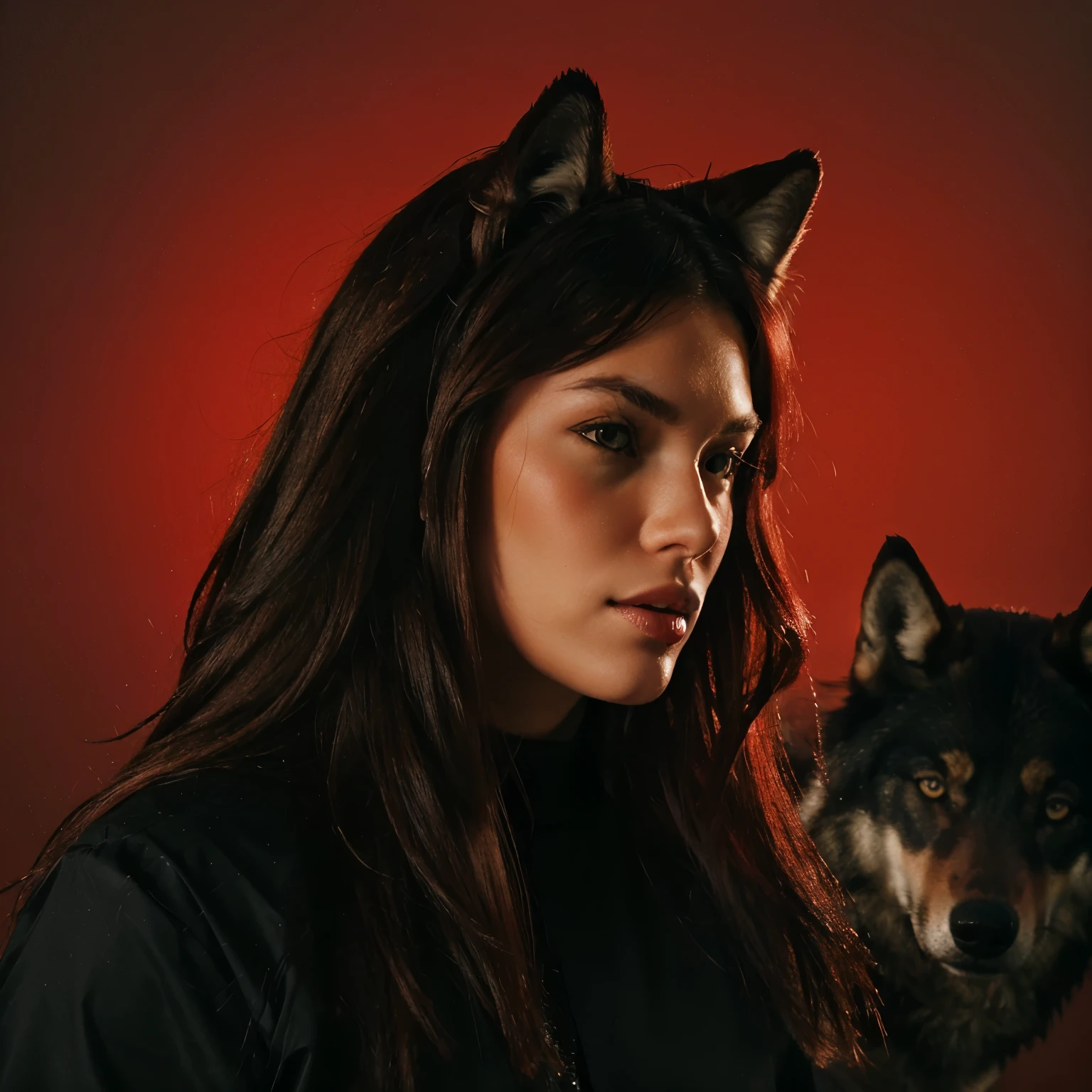 Giant red and black wolf
