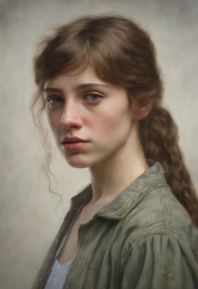 *Post-Impressionism style, white european woman, full head visible, full portrait, body straight position, no heat part is out of frame, introspective self-portraits, capturing the inner thoughts, emotions, and identity of beautiful woman through evocative and introspective self-representations. --v 4 50** - (fast) --s 2