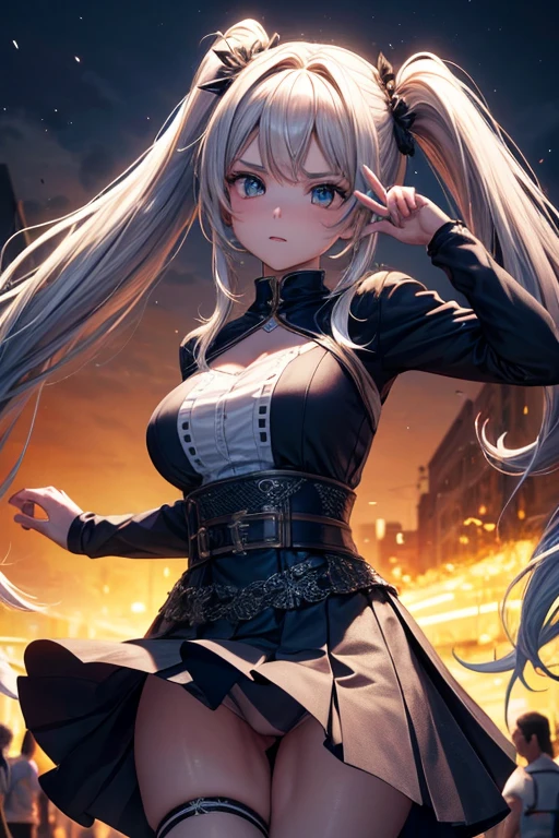 obra de arte, melhor qualidade, HuTaoV4, 1 garota, Sozinho, corar, twintails, Cabelo longo, cabelo entre os olhos, ((roupas de rua)), cidade, ao ar livre, noite, Movie poster, 8K extremamente detalhado, suave, high resolution, ultra qualidade, cinematic lighting, Ambient Occlusion, High definition, 2k, 4K, 8k, 16K, anime extremamente detalhado, rostos detalhados, perfect composition, plano amplo, Atmospheric lighting, muito sexy, saia elevadora, random lumbar angle, sem censura, NSFW, sem censura