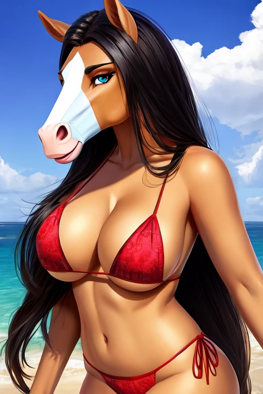 Girl with horse head bikini