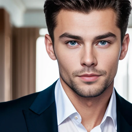 a handsome and rich Russian man, focus on the face.